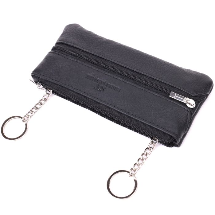 Містка шкіряна ключниця на блискавці ST Leather 22556 чорна