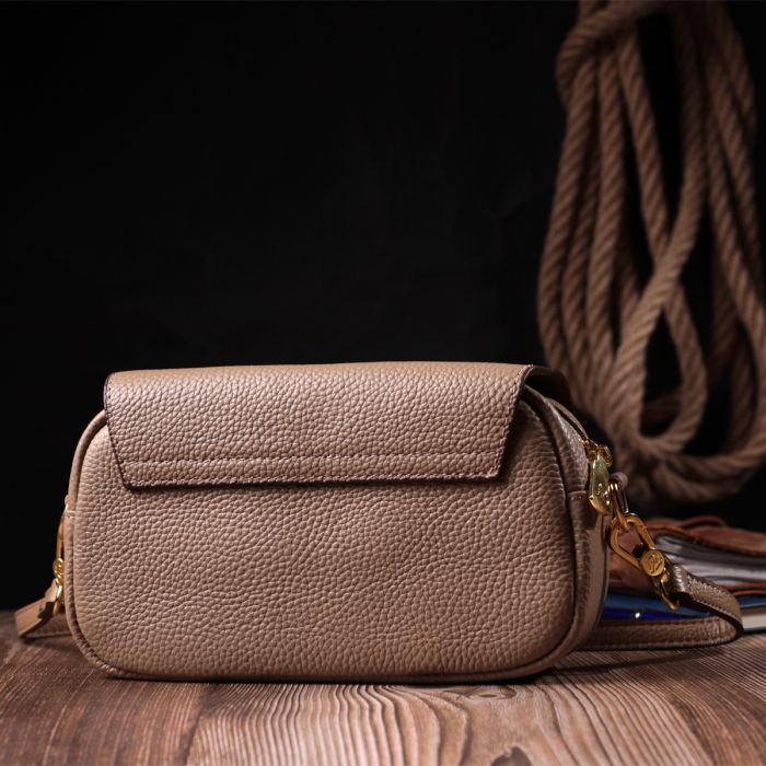 Стильная женская сумка с клапаном из натуральной кожи Vintage 22432 бежевый.