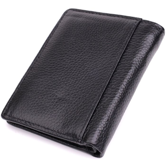 Вертикальный мужской кожаный кошелек в две сборки Vintage s_15091 черный