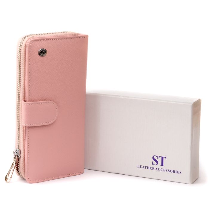 Вертикальный вместительный кошелек из кожи женский ST Leather 19303 розовый