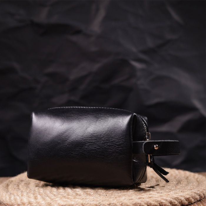 Невелика косметичка з гладкої шкіри на блискавці Україна Grande Pelle 16761 чорна