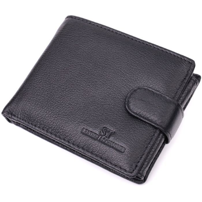 Интересный кошелек с блоком под документы из натуральной кожи ST Leather 22480 черный