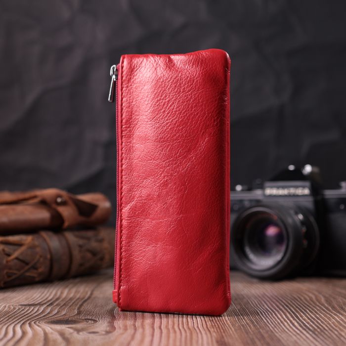 Яркая кожаная ключница на молнии ST Leather 22557 красная