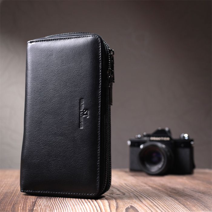 Стильный мужской клатч на два отделения из натуральной кожи ST Leather 22700 черный
