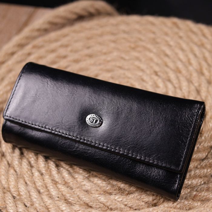 Надійний гаманець-ключниця з натуральної гладкої шкіри ST Leather 19415 чорний