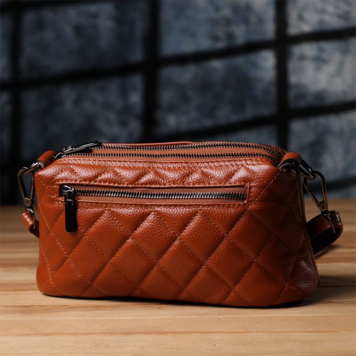 Жіноча сумка прошита модними ромбами з натуральної шкіри Vintage s_15143 руда