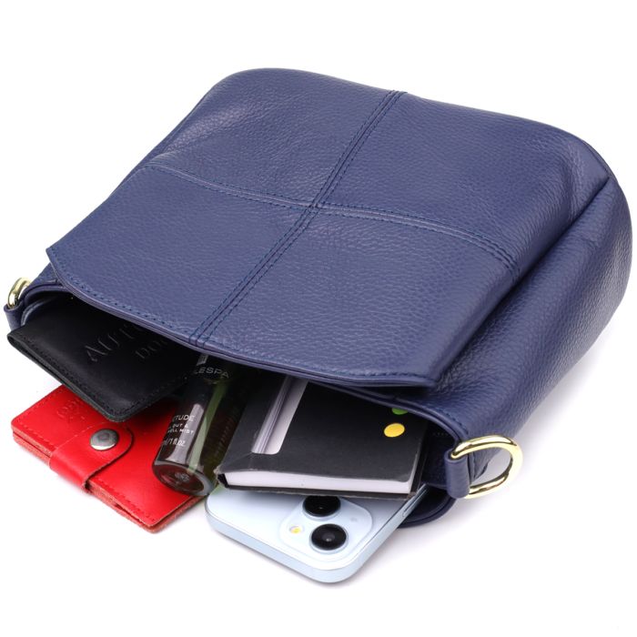 Жіноча сумка з натуральної шкіри з трьома відділеннями Vintage 22976 синя