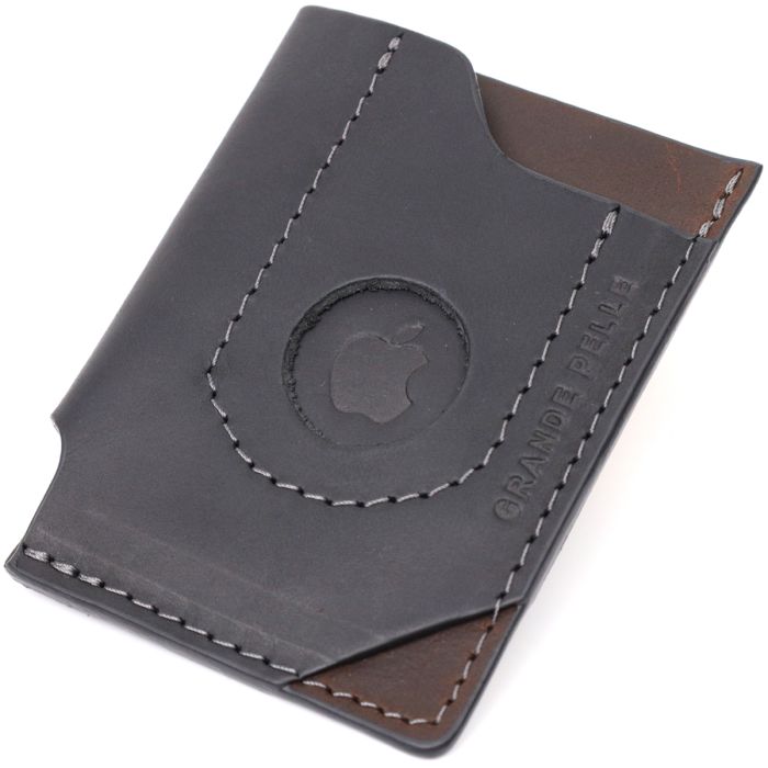 Интересный картхолдер с держателем для Apple AirTag из натуральной кожи Grande Pelle 11608 черный