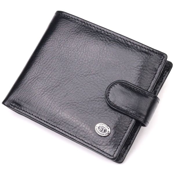 Чоловічий гаманець з натуральної гладкої шкіри у два додавання ST Leather 19409 чорний