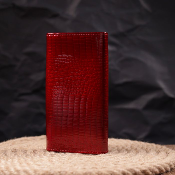 Яскравий жіночий гаманець із лакованої шкіри з візитницею ST Leather 19405 червоний