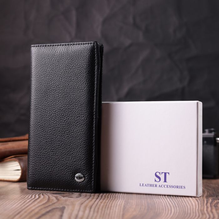 Жіночий вертикальний гаманець на магнітах із натуральної шкіри ST Leather 22538 чорний