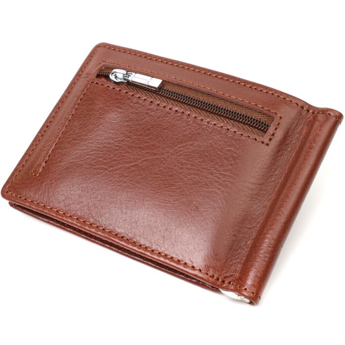 Удобный зажим для денег из натуральной гладкой кожи ST Leather 19427 коричневый