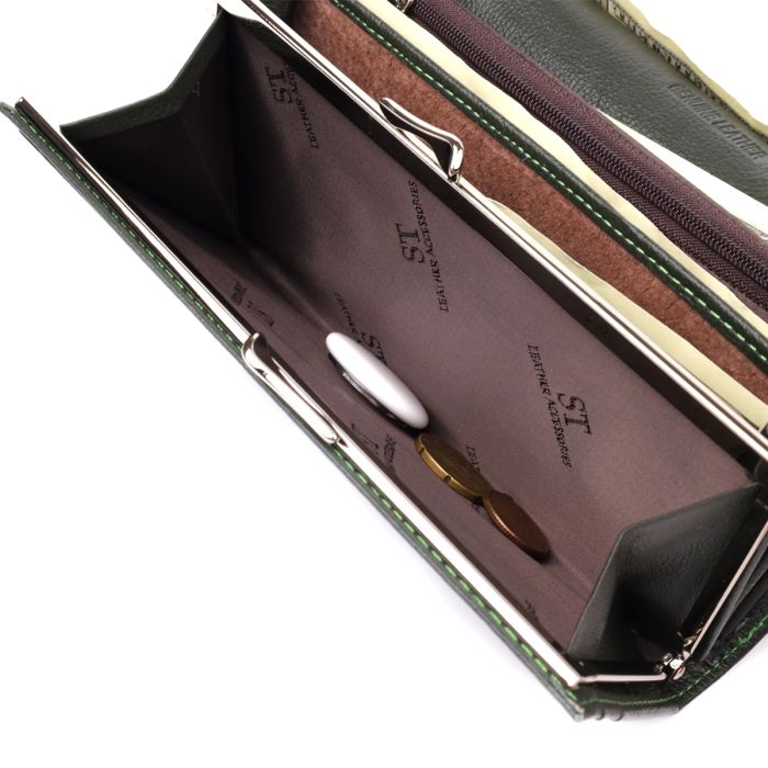 Стильный кошелек в два сложения из натуральной кожи ST Leather 23066 зеленый