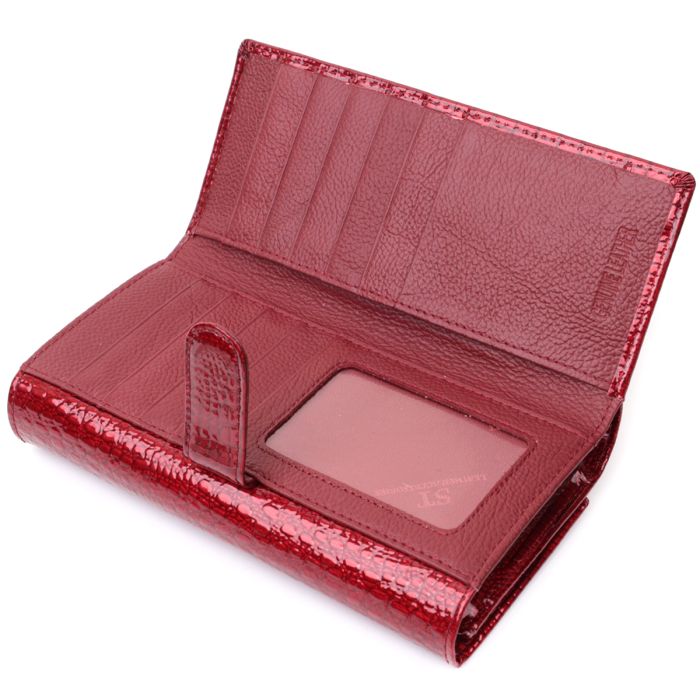 Шкіряний лакований гаманець з блоком для кредитних карток ST Leather 22682 червоний