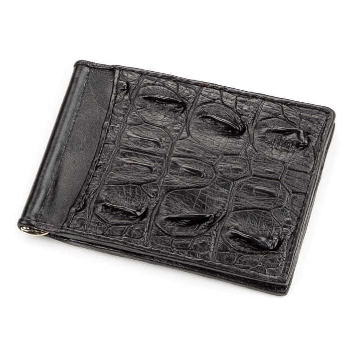 Затискачач з натуральної шкіри крокодила чорний CROCODILE LEATHER 18169