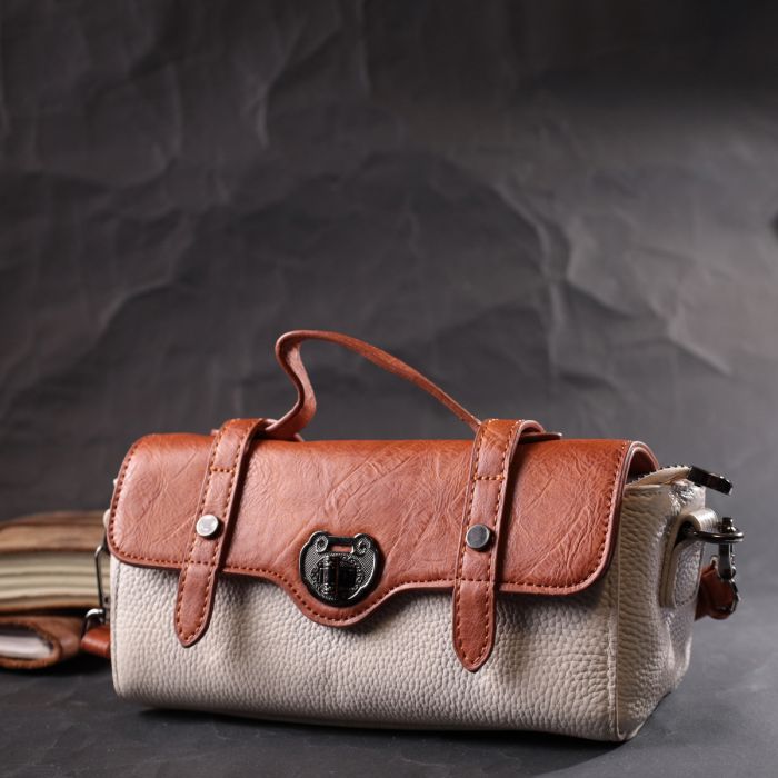Винтажная женская сумка из натуральной кожи Vintage 22350 бело-коричневая
