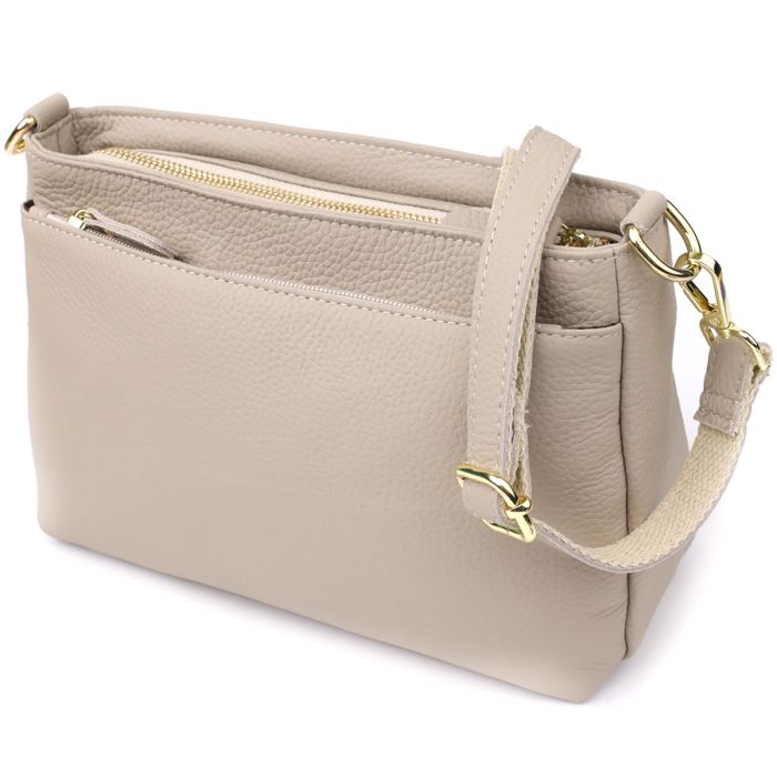 Елегантна жіноча сумка з натуральної шкіри з жорсткою основою Vintage 22985 cіра