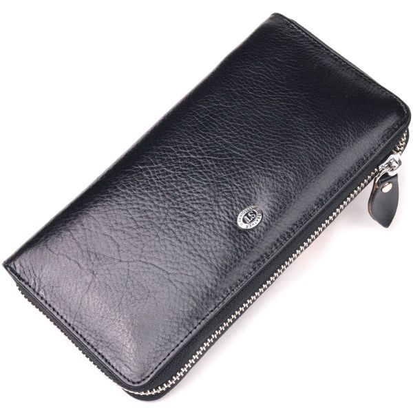 Гаманець чоловічий із натуральної гладкої шкіри на блискавці ST Leather 19410 чорний