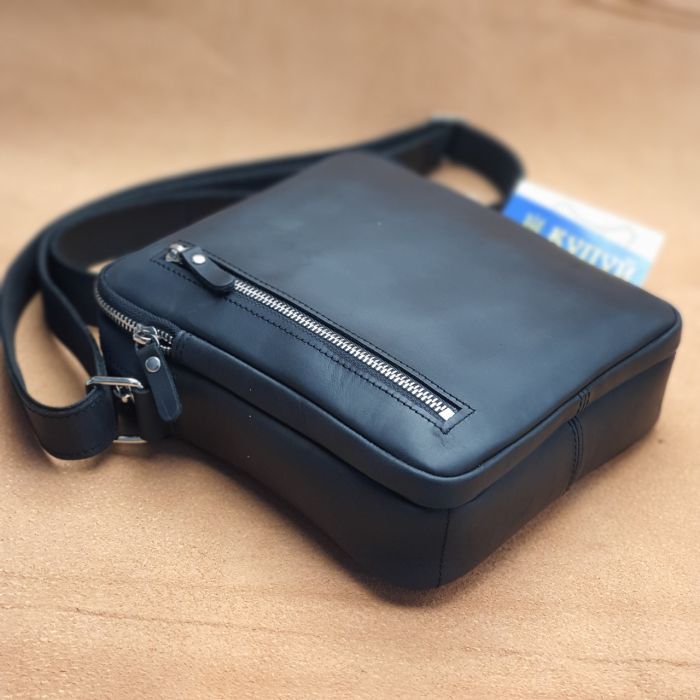 Чоловіча шкіряна сумка через плече GS 22*20*7 см чорна (БМ 001 черн)