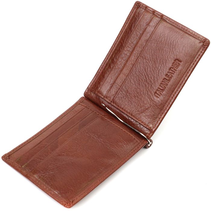 Удобный зажим для денег из натуральной гладкой кожи ST Leather 19427 коричневый