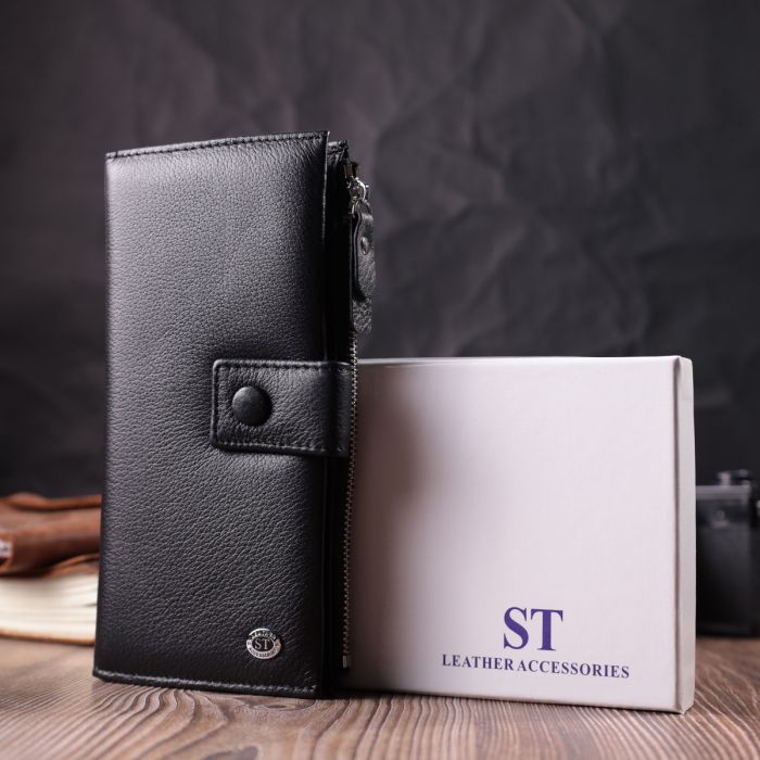 Лаконичный женский вертикальный кошелек-клатч из натуральной кожи ST Leather 22537 черный