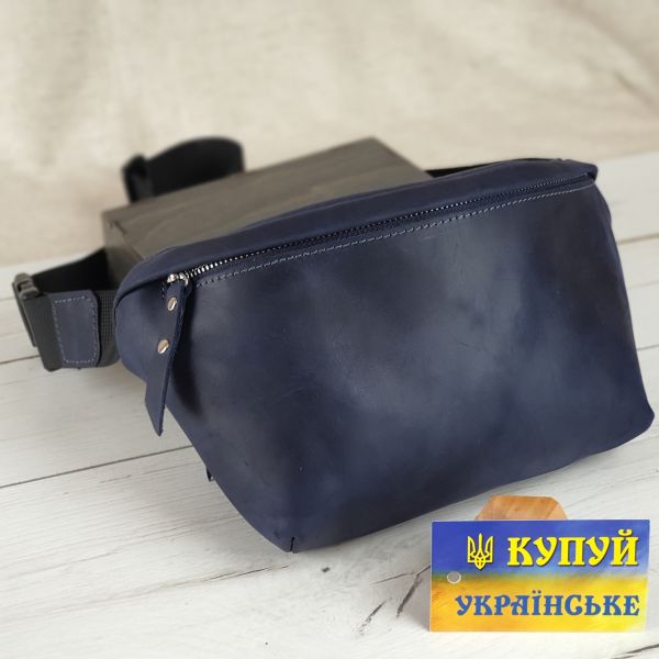 Жіноча шкіряна сумка на пояс бананка GS синя (РОБ 001 син)