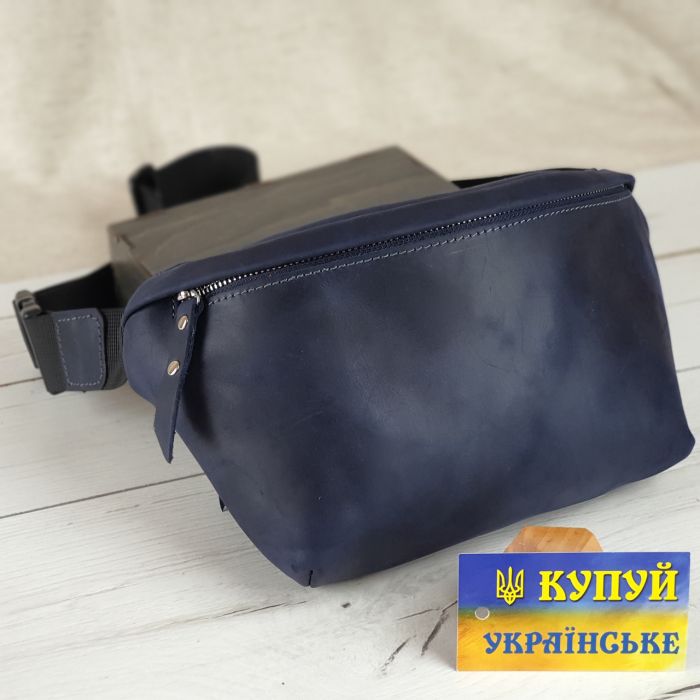 Жіноча шкіряна сумка на пояс бананка GS синя (РОБ 001 син)