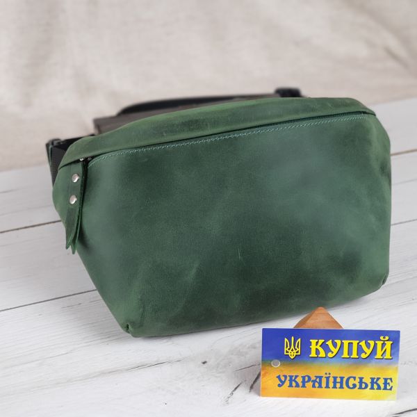 Жіноча шкіряна сумка на пояс бананка GS зелена (РОБ 001 зел)