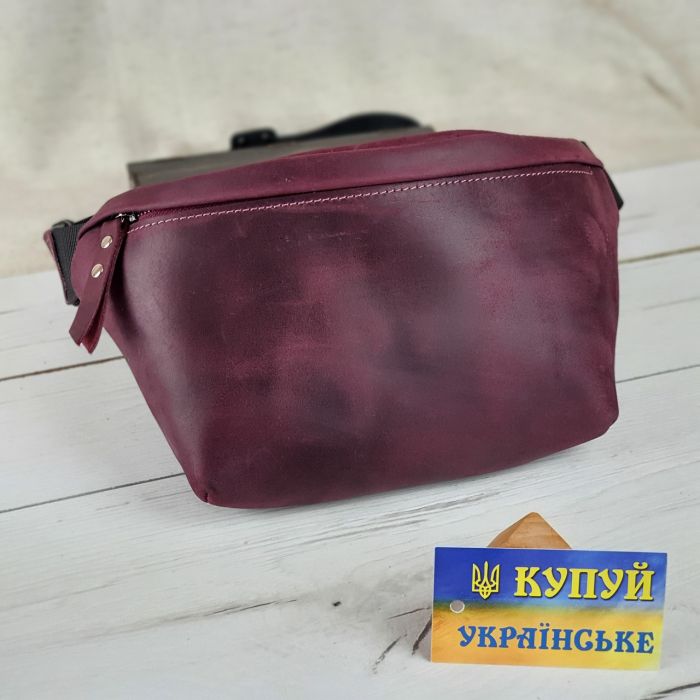 Жіноча шкіряна сумка на пояс бананка GS бордова (РОБ 001 бор)