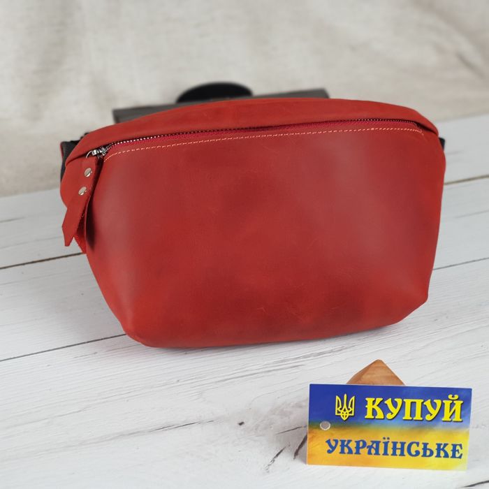 Жіноча шкіряна сумка на пояс бананка GS червона (РОБ 001 кр)