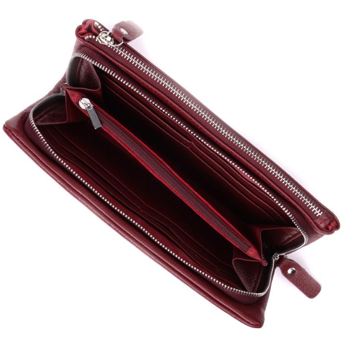 Добротный женский кошелек-клатч с двумя молниями из натуральной кожи ST Leather 22528 бордовый