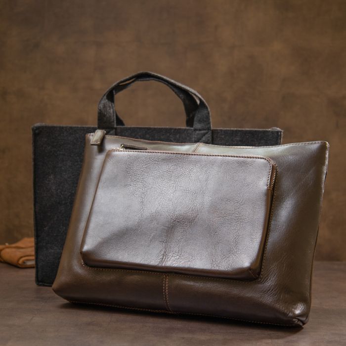 Кожаная мужская прямоугольная сумка для ноутбука Grande Pelle 11438 коричневый