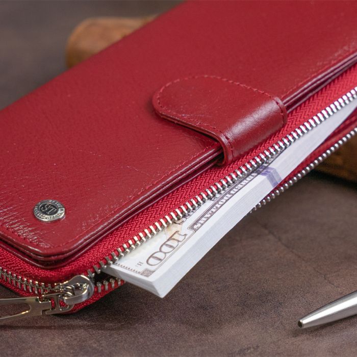 Вертикальний місткий гаманець зі шкіри ST Leather 19307 бордовий