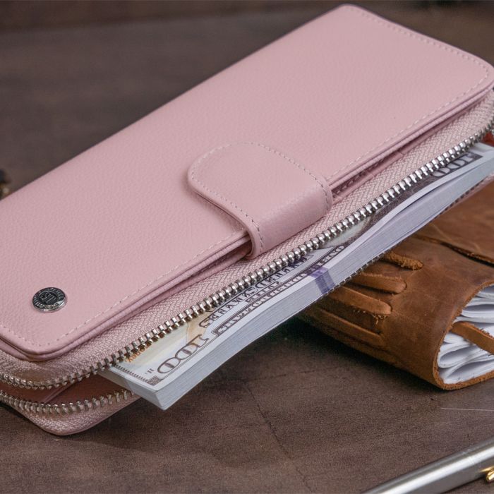 Вертикальный вместительный кошелек из кожи женский ST Leather 19303 розовый