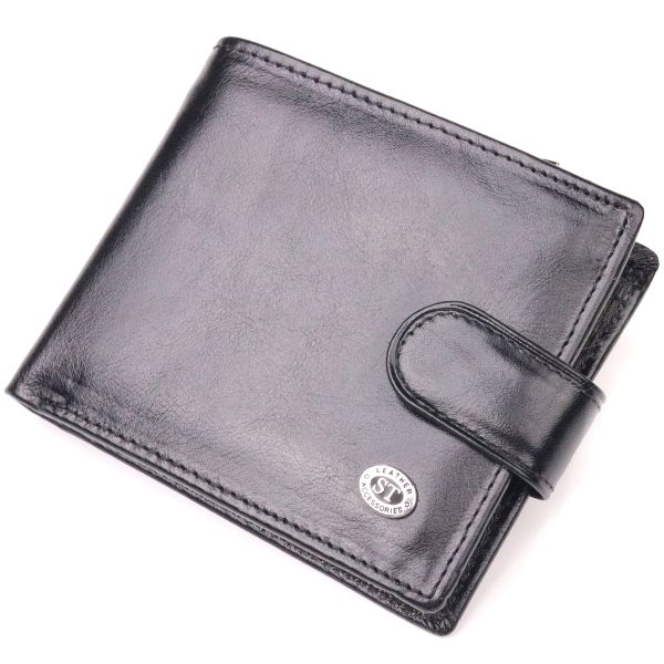 Надежный мужской кошелек из натуральной гладкой кожи ST Leather 19408 черный