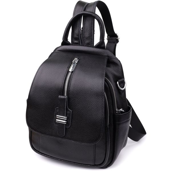 Компактний жіночий рюкзак з натуральної шкіри Vintage 23058 чорний