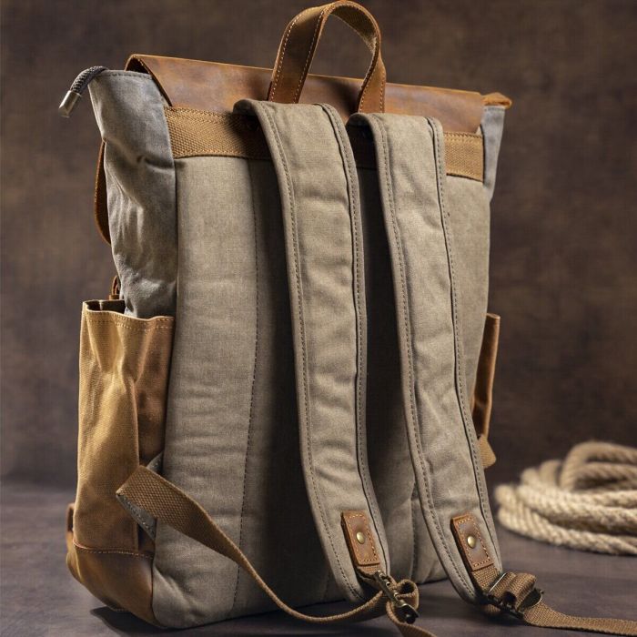Зручний рюкзак з кишенями canvas 20111 Vintage сірий-коричневий
