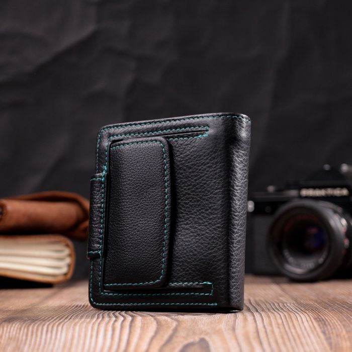 Шкіряний стильний гаманець з монетницею зовні ST Leather 19454 чорний