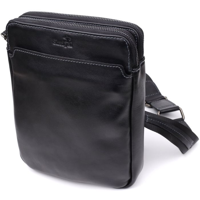 Красива чоловіча сумка через плече з гладкої натуральної шкіри Shvigel 20871_1 чорна