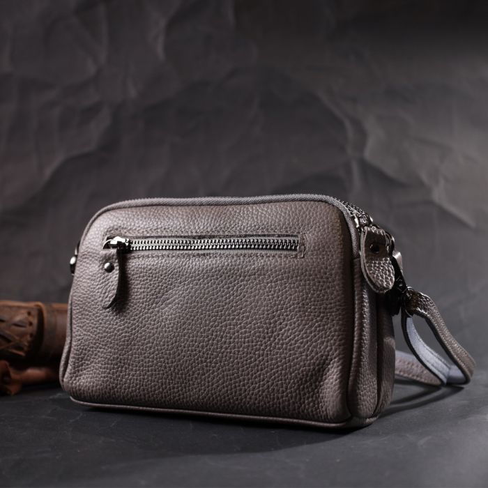 Сумка женская на два отделения из натуральной кожи Vintage 22278 серая