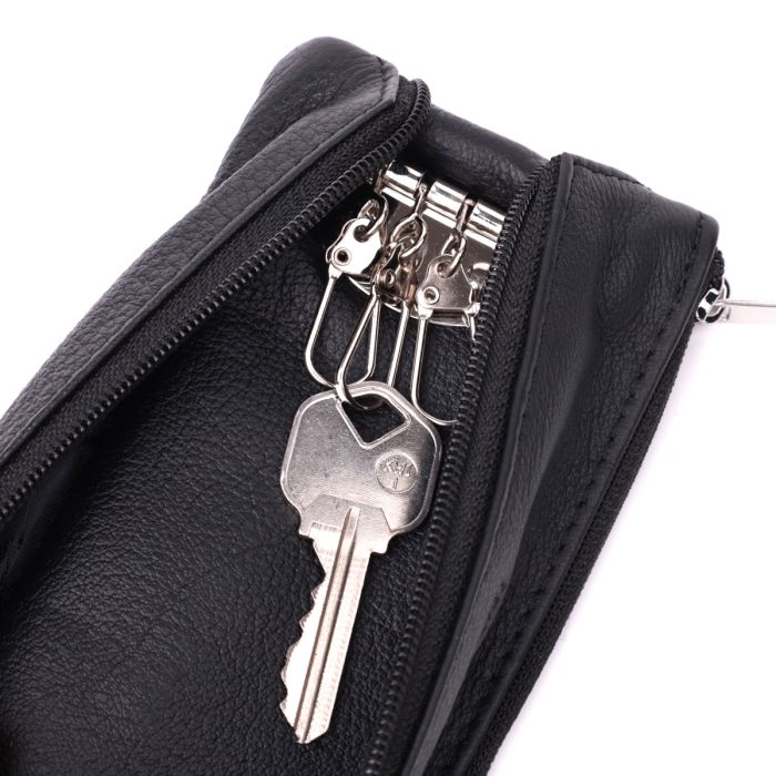 Містка шкіряна ключниця на блискавці ST Leather 22556 чорна