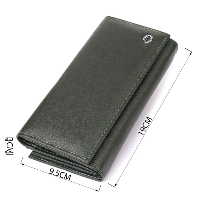 Вместительный женский кошелек на магнитах из натуральной кожи ST Leather 23115 зеленый