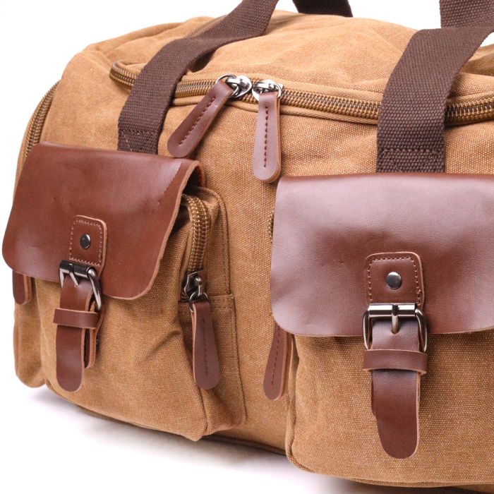 Удобная дорожная сумка из плотного текстиля 21239 Vintage коричневая