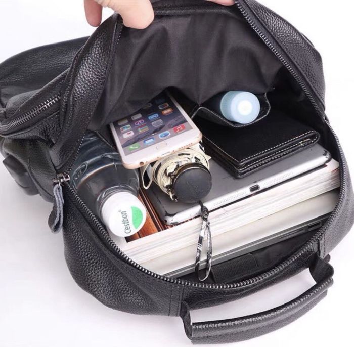 Шкіряний чоловічий рюкзак для ноутбука та поїздок чорний Tiding Bag D3-93438