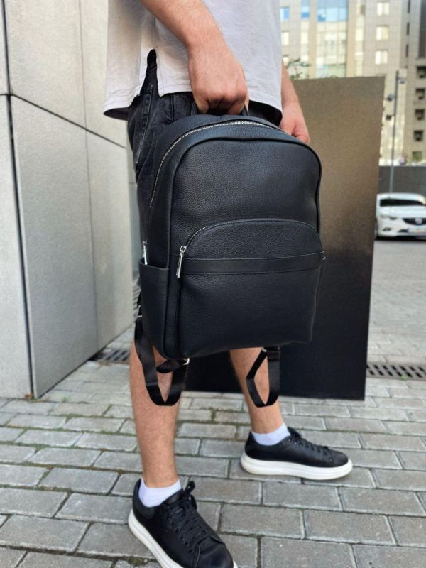 Мужской городской кожаный рюкзак черный Tiding Bag 60320