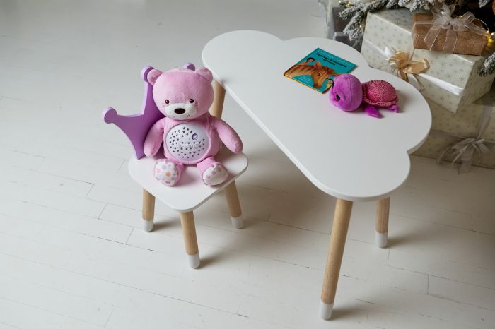 Белый столик облако и стульчик корона детский фиолетовый LalaKids