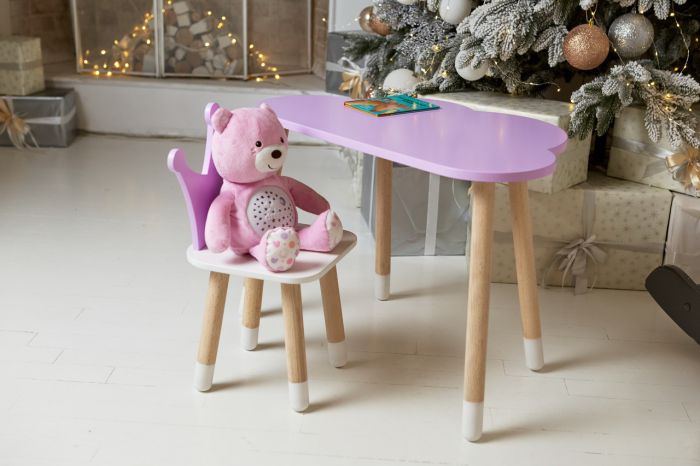 Столик для еды, игр и занятий облако и стульчик коронка фиолетовый детский LalaKids