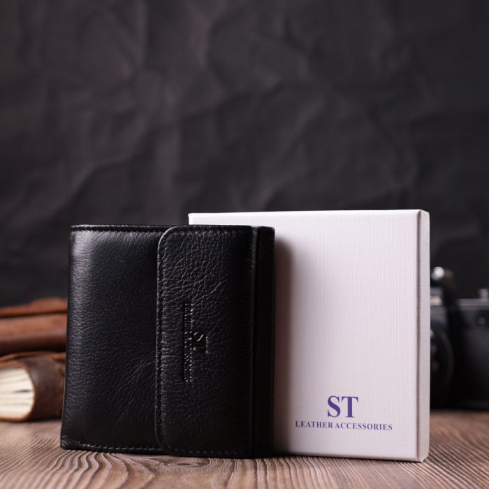 Компактный женский кошелек с монетницей снаружи из натуральной кожи ST Leather 22542 черный