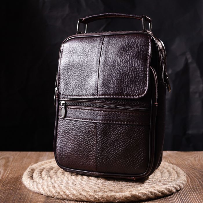 Качественный мужской мессенджер из натуральной кожи Vintage 21304 коричневый