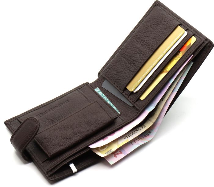 Шкіряне чоловіче портмоне на кнопці ST Leather ST104 коричневе